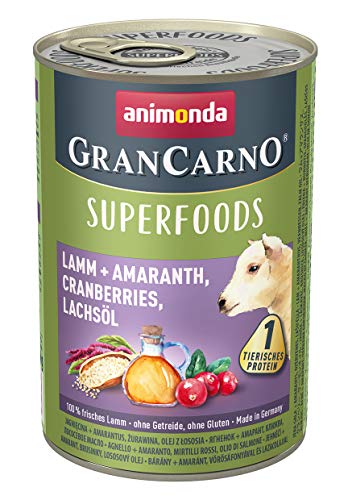 animonda Gran Carno adult Superfoods Hundefutter, Nassfutter für ausgewachsene Hunde, Lamm + Amaranth, Cranberries, Lachsöl, 6 x 400 g, 6er Pack (6 x 0.4 kilograms) von animonda Vom Feinsten