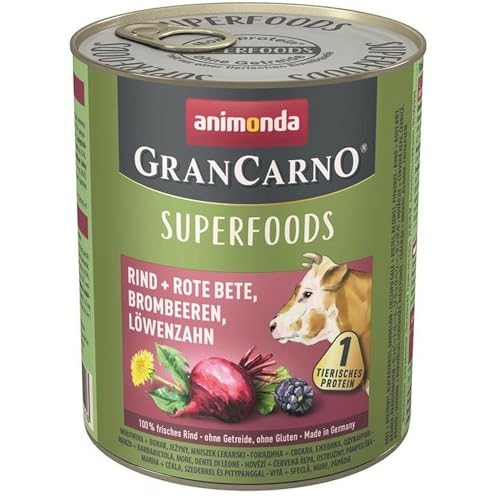 animonda Gran Carno adult Superfoods Hundefutter, Nassfutter für ausgewachsene Hunde, Rind pur, 6 x 800 g von animonda Vom Feinsten