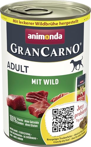 GranCarno Hunde Nassfutter mit Wild (6 x 400 g), Hundefutter nass ohne Getreide und Zucker von animonda, für ausgewachsene Hunde, mit frischen fleischlichen Zutaten von Grancarno