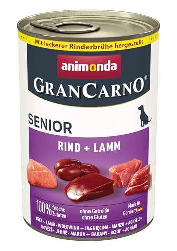 animonda GranCarno Hunde Nassfutter Senior mit Rind + Lamm (6 x 400g), getreidefreies Hundenassfutter ohne Zucker für älterere Hunde ab 7 Jahren mit frischen fleischigen Zutaten von Grancarno
