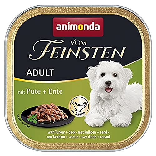 animonda Vom Feinsten Adult Hundefutter, Nassfutter für Erwachsene Hunde, mit Pute + Ente in Sauce, 22 x 150 g von animonda Vom Feinsten