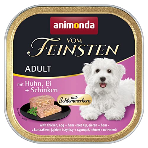 animonda Vom Feinsten Adult Hundefutter, Nassfutter für ausgewachsene Hunde, Schlemmerkern mit Huhn, Ei + Schinken, 22 x 150 g von animonda Vom Feinsten