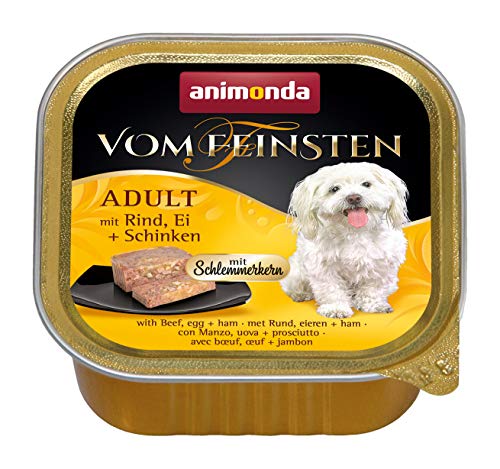 animonda Vom Feinsten Adult Hundefutter, Nassfutter für ausgewachsene Hunde, Schlemmerkern mit Rind, Ei + Schinken, 22 x 150 g von animonda Vom Feinsten