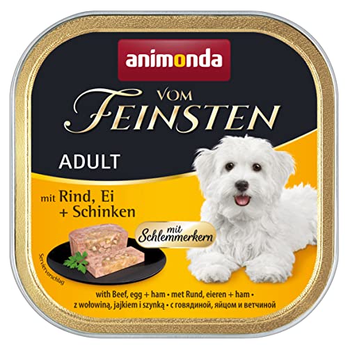 animonda Vom Feinsten Adult Hundefutter, Nassfutter für ausgewachsene Hunde, Schlemmerkern mit Rind, Ei + Schinken, 22 x 150 g von animonda Vom Feinsten