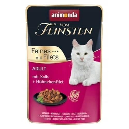 animonda Vom Feinsten Adult Katzenfutter, Nassfutter für ausgewachsene Katzen, Feines mit Filets, mit Kalb + Hühnchenfilet, 18 x 85 g von animonda Vom Feinsten