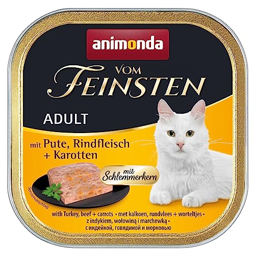 Animonda Vom Feinsten Adult Katzenfutter, Nassfutter für ausgewachsene Katzen, Schlemmerkern Schlemmerkern mit Pute, Rindfleisch + Karotten, 32 x 100 g von animonda Vom Feinsten