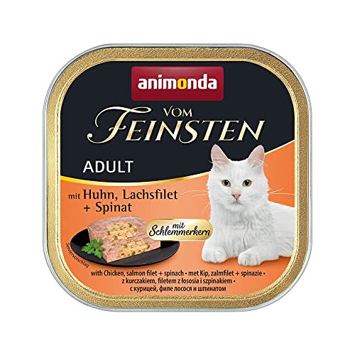 Animonda Vom Feinsten Adult Katzenfutter, Nassfutter für ausgewachsene Katzen, Schlemmerkern mit Huhn, Lachsfilet + Spinat, 32 x 100 g von animonda Vom Feinsten