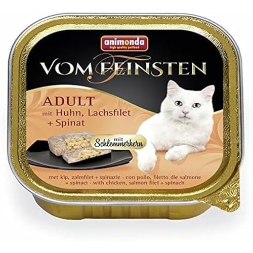 Animonda Vom Feinsten Adult Katzenfutter, Nassfutter für ausgewachsene Katzen, Schlemmerkern mit Huhn, Lachsfilet + Spinat, 32 x 100 g von animonda Vom Feinsten