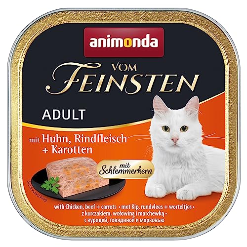 Animonda Vom Feinsten Adult Katzenfutter, Nassfutter für ausgewachsene Katzen, Schlemmerkern mit Huhn, Rindfleisch + Karotten, 32 x 100 g von animonda Vom Feinsten
