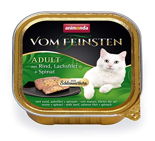 Animonda Vom Feinsten Adult Katzenfutter, Nassfutter für ausgewachsene Katzen, Schlemmerkern mit Rind, Lachsfilet + Spinat, 32 x 100 g von animonda Vom Feinsten