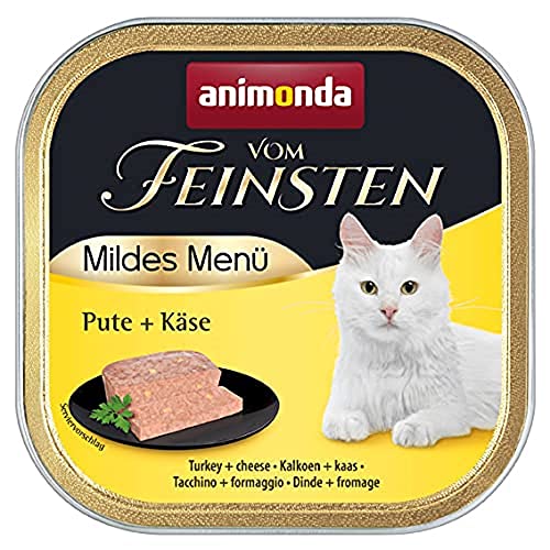 animonda Vom Feinsten Adult Katzenfutter, Nassfutter für ausgewachsene Katzen, mildes Menü, Pute + Käse, 32 x 100 g von animonda Vom Feinsten
