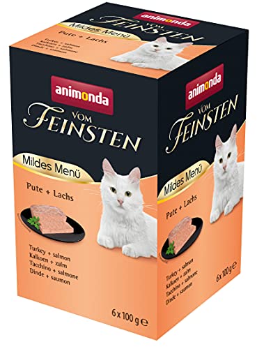 vom Feinsten Mildes Menü Pute + Lachs (6 x 100g), Katzenfutter nass ohne Getreide und Zucker von animonda, leicht verdauliches Katzenfuttermit Putenfleisch von animonda Vom Feinsten