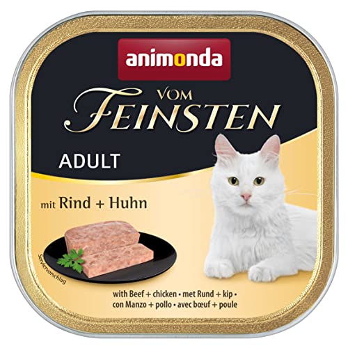 Animonda vom feinsten Nassfutter Katze Adult - mit Rind + Huhn 32 x 100g - hochwertiges premiere Katzenfutter Nass getreidefrei - Katze Katzen Nassfutter für Katzen Katzennassfutter Katzen Futter von animonda Vom Feinsten