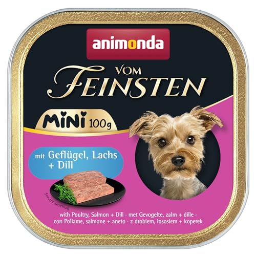 animonda Vom Feinsten Adult Mini - Leckeres Nassfutter für Hunde - Gut für kleine Rassen geeignet - mit Geflügel, Lachs + Dill - 32 x 100 g von animonda Vom Feinsten