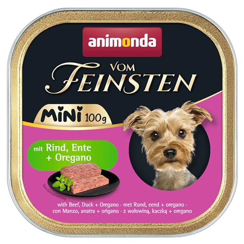 animonda Vom Feinsten Adult Mini - Leckeres Nassfutter für Hunde - Gut für kleine Rassen geeignet - mit Rind, Ente + Oregano - 32 x 100 g von animonda Vom Feinsten