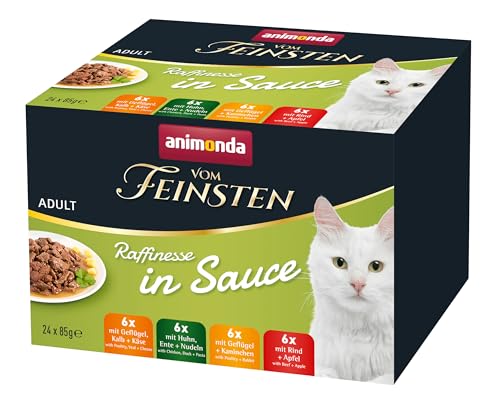 vom Feinsten Katzenfutter nass Raffinesse Sauce (24 x 85g), Katzen Nassfutter ohne Zucker und Soja für ausgewachsene Katzen von animonda mit frischen fleischlichen Zutaten, praktische Portionsbeutel von animonda Vom Feinsten