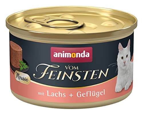 animonda vom Feinsten Mousse Katzenfutter Nass, Katzennassfutter für Erwachsene Katzen, zuckerfrei, mit Lachs + Geflügel, 12 x 85 von animonda Vom Feinsten