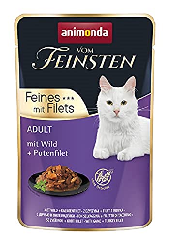 animonda Vom Feinsten Adult Katzenfutter, Nassfutter für ausgewachsene Katzen, Feines mit Filets, mit Wild + Putenfilet, 18 x 85 g von animonda Vom Feinsten