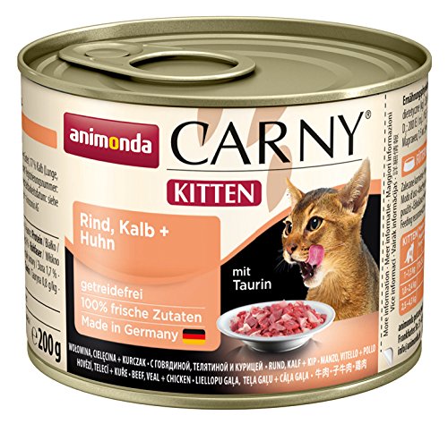 Animonda Katzenfutter Carny Kitten Rind, Kalb Plus Huhn natürlich getreidefrei und ohne Zucker, 12er Pack (12 x 200 g) von animonda