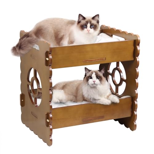 ankuliy Katzenbett aus Holz, erhöhtes Katzenbett, Etagenbett für 2 Indoor-Katzen, Holz-Katzenhaus mit Kissen, schützt das Hüftgelenk der Katze, alle Jahreszeiten, robust und langlebig (47,5 x 38 x von ankuliy
