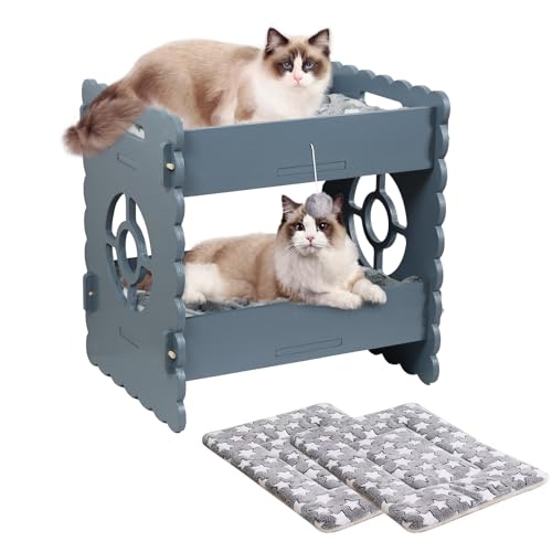 ankuliy Katzen-Etagenbett für 2 Indoor-Katzen, doppelt erhöhtes Katzenbett, erhöhtes Katzenbett, modernes Katzenhaus mit Matratze, schützt das Hüftgelenk der Katze für alle Jahreszeiten, einfach zu ankuliy Katzen-Etagenbett für 2 Indoor-Katzen, doppelt erhöhtes Katzenbett, erhöhtes Katzenbett, modernes Katzenhaus mit Matratze, schützt das Hüftgelenk der Katze für alle Jahreszeiten, einfach zu von ankuliy