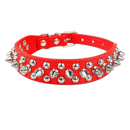 Hundehalsband aus PU-Leder, mit Nieten, Nieten, verstellbares Halsband (Rot, 20–25 cm) von anso