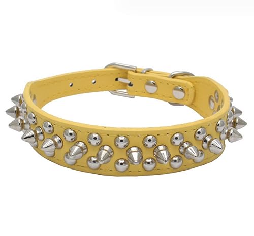 Hundehalsband aus PU-Leder, mit Nieten, Nieten, verstellbares Halsband (gelb, 20–25 cm) von anso