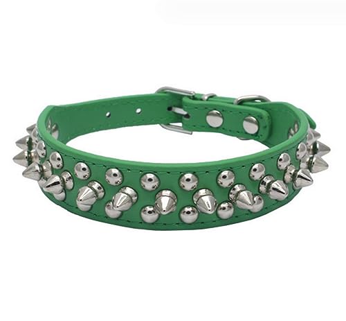 Hundehalsband mit Nieten, PU-Leder, Pitbull-Nieten, verstellbares Halsband (grün, 16–22 cm) von anso