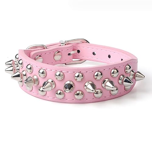 Hundehalsband mit Nieten, PU-Leder, mit Nieten, verstellbar, Rosa, 41–47 cm von anso