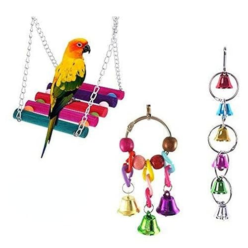 Papageien-Schaukelglocke, zum Aufhängen, Vogelkäfig, Sittich, Nymphensittich, Wellensittich, zufällige Farbe (3 Stück) von ansu