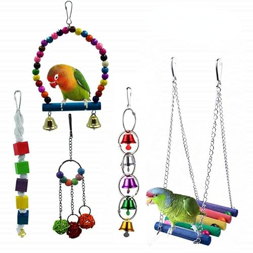 Papageien-Schaukelglocke, zum Aufhängen, Vogelkäfig, Sittich, Nymphensittich, Wellensittich, zufällige Farbe (5 Stück) von ansu
