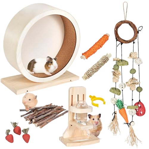 antiai Hamster-Trainingsrad-Set, leises Rad-Set, leises Rad, leises Spinner, Hamster-Laufräder, Wasser-Futterstation, Zubehör, Kauspielzeug für Hamster, Rennmäuse, Mäuse und andere kleine Haustiere, 9 von antiai