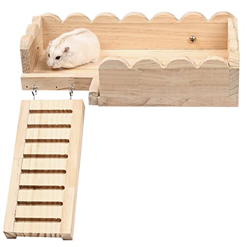 antiai Holz-Hamster-Spielzeug, Meerschweinchen-Plattform mit Kletterleiter, Hamsterholz, Schreibtischständer, Lebensraumdekoration, Chinchilla, Ratte, Eichhörnchen, Kaninchen, Meerschweinchen, von antiai