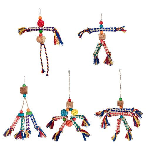 5 x Vogel-Zähne Spielzeug mit Dekoren sorgt für stundenlange Unterhaltung, geeignet für Anfänger, erfahrene Vogelliebhaber, Papageienspielzeug, hängende Papageien, natürliches Material, von antianzhizhuang