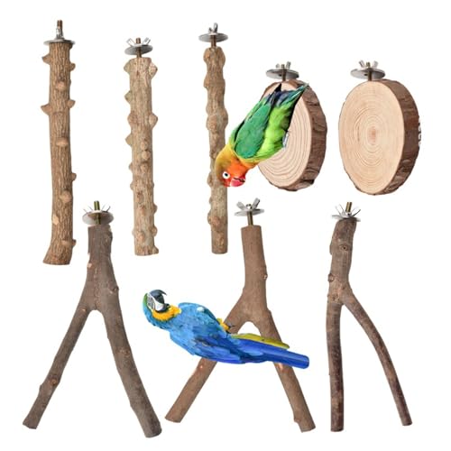 8 x Vogel-Sitzstange aus Naturholz, Ständer für Papageien, Sittiche, Schleifkratzer für kleine Papageien, Spielzeug, Naturholz, Vogelsitzstange, Papageienständer, groß von antianzhizhuang