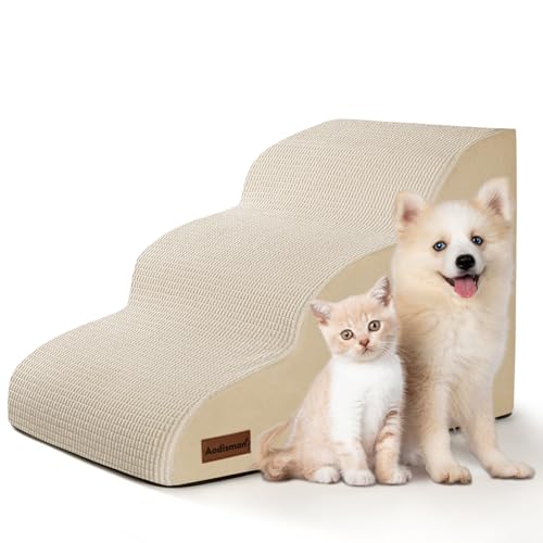 3-stufige Hunderampe und Treppe für Sofa und Stuhl, rutschfeste, stabile Haustiertreppe für kleine Hunde und Katzen, 40 cm hoch, Beige von aodisman