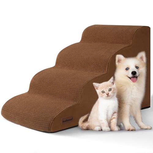 4-stufige Hundetreppe und Rampe für Betten oder Sofas, rutschfeste, stabile Haustiertreppe für kleine Hunde und Katzen, 40 cm hoch, Braun 4-stufige Hundetreppe und Rampe für Betten oder Sofas, rutschfeste, stabile Haustiertreppe für kleine Hunde und Katzen, 40 cm hoch, Braun von aodisman
