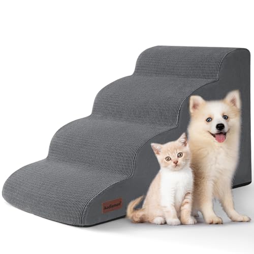 4-stufige Hundetreppe und Rampe für Betten oder Sofas, rutschfeste, stabile Haustiertreppe für kleine Hunde und Katzen, 40 cm hoch, Grau 4-stufige Hundetreppe und Rampe für Betten oder Sofas, rutschfeste, stabile Haustiertreppe für kleine Hunde und Katzen, 40 cm hoch, Grau von aodisman