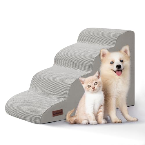 4-stufige Hundetreppe und Rampe für Betten oder Sofas, rutschfeste, stabile Haustiertreppe für kleine Hunde und Katzen, 44,2 cm hoch, Hellgrau 4-stufige Hundetreppe und Rampe für Betten oder Sofas, rutschfeste, stabile Haustiertreppe für kleine Hunde und Katzen, 44,2 cm hoch, Hellgrau von aodisman