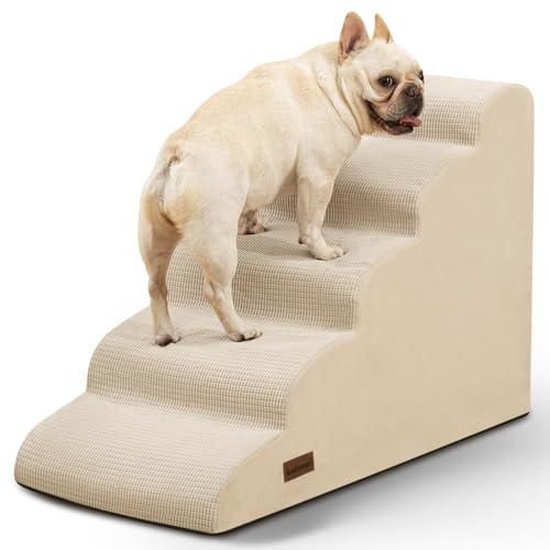 5-stufige Hundetreppe und Rampe für Hochbett, rutschfeste, stabile Haustiertreppe für kleine Hunde und Katzen, 56,4 cm hoch, Beige von aodisman