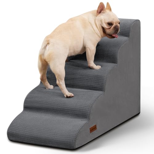 Aodisman 5-stufige Hundetreppe und Rampe für Hochbett, rutschfeste, stabile Haustiertreppe für kleine Hunde und Katzen, 56,4 cm hoch, Grau von aodisman