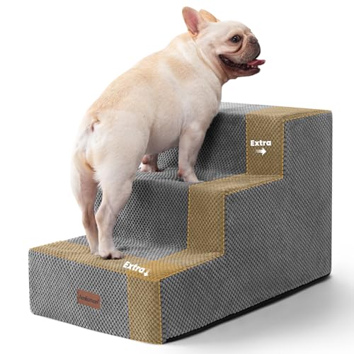 Aodisman Hundetreppe für kleine Hunde und Katzen, 3-stufig, extra breit, rutschfest, Haustiertreppe für Couch, Sofa und Stuhl, Grau, 40 cm H von aodisman