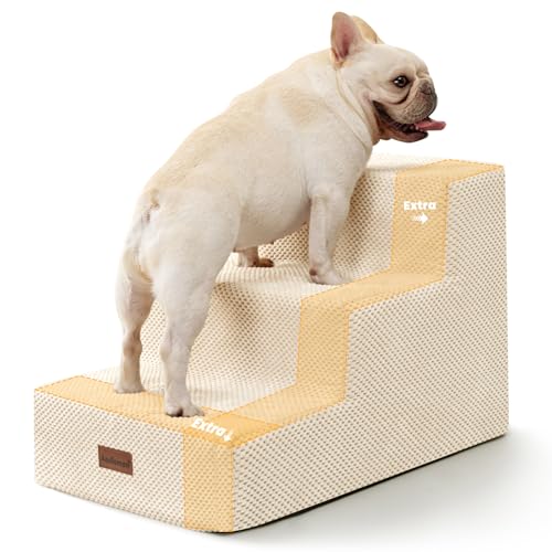 Aodisman Hundetreppe für kleine Hunde & Katzen, 3-stufige extra breite rutschfeste Haustiertreppe für Couch, Sofa und Stuhl, Beige, 40 cm H von aodisman