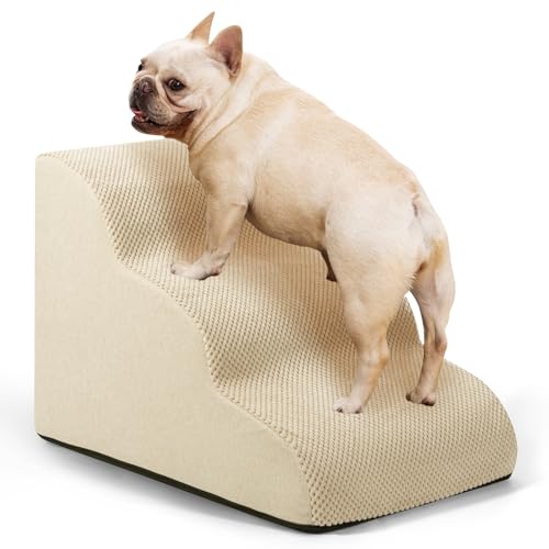 Hunderampe und Treppe für kleine Hunde und Katzen, 3-stufige Haustiertreppe für Couch, Sofa und Stuhl, rutschfeste Hundetreppe für alte Katzen und Welpen, Beige von aodisman