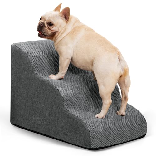 Hunderampe und Treppe für kleine Hunde und Katzen, 3-stufige Haustiertreppe für Couch, Sofa und Stuhl, rutschfeste Hundetreppe für alte Katzen und Welpen, Grau von aodisman