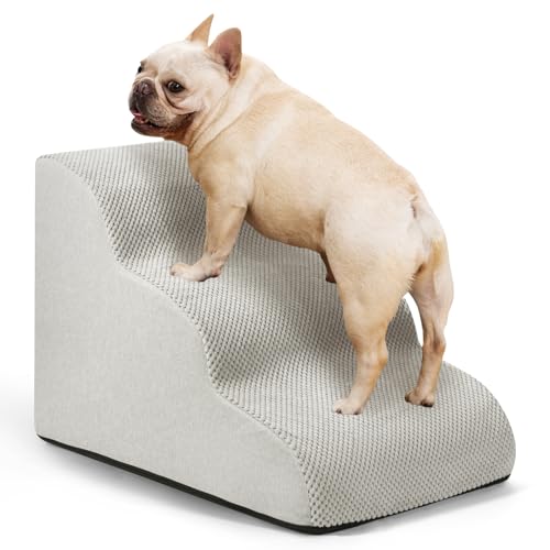 Hunderampe und Treppe für kleine Hunde und Katzen, 3-stufige Haustiertreppe für Couch, Sofa und Stuhl, rutschfeste Hundetreppe für alte Katzen und Welpen, Hellgrau von aodisman
