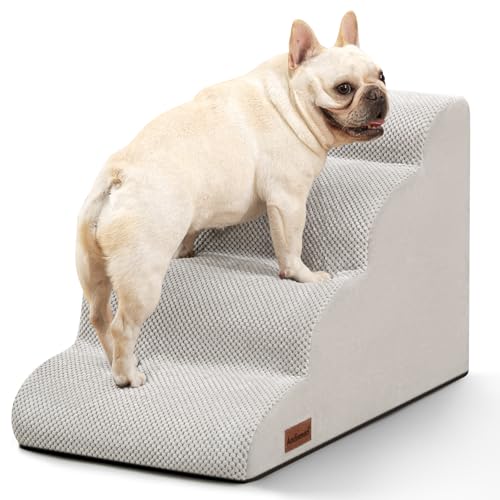 Hundetreppe für Bett und Couch, 4-stufige Hundetreppe für kleine Hunde, Haustiertreppe mit rutschfester Unterseite für alte Katzen, Haustiertreppe, bequem, langlebig, 44,2 cm hoch, Hellgrau Hundetreppe für Bett und Couch, 4-stufige Hundetreppe für kleine Hunde, Haustiertreppe mit rutschfester Unterseite für alte Katzen, Haustiertreppe, bequem, langlebig, 44,2 cm hoch, Hellgrau von aodisman