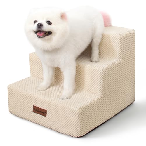 Hundetreppe für kleine Hunde & Katzen, 3-stufige rutschfeste Haustiertreppe für Couch, Sofa und Stuhl, Beige, 34,5 cm H von aodisman