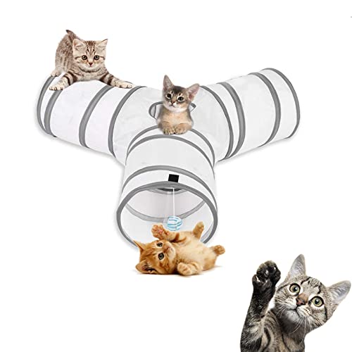 Aokuy Katzentunnel und Würfel - Pop Up Zusammenklappbares Kätzchen Spielzeug für Indoor Outdoor - 3-Wege Tube für Katzen, Welpen, Kitty, Kätzchen, Kaninchen von Aokuy