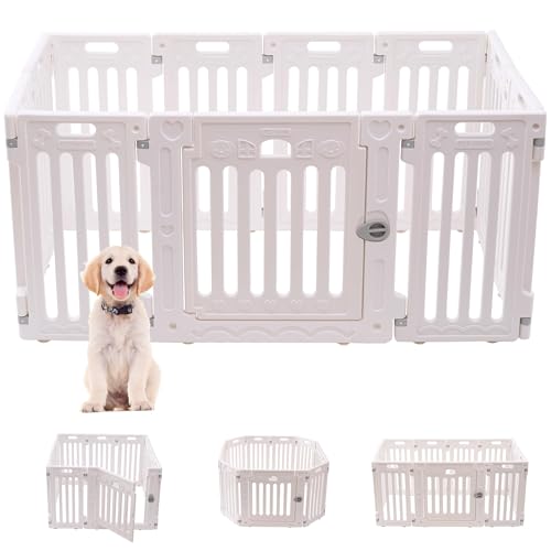Aoole 66.0 cm H 10-Panel Hund Laufstall mit Tür, formfreie Kombination Hundegehege, Hundegehege Indoor mit Türschloss, rutschfest, um Haustiere sicher zu halten, einfach zu montieren (10+1) von aoole